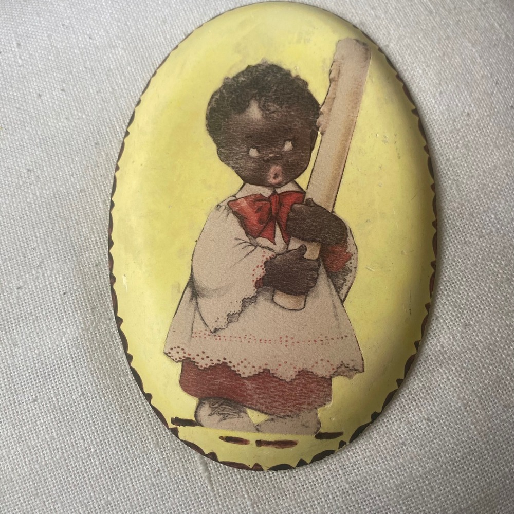 Vintage 1950s Folk Art Americana Wall Hanging Decoupage Oval Yellow Decor